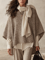 Quiet Luxury Bouclé Knit Oversized Oatmeal Cape Sweater