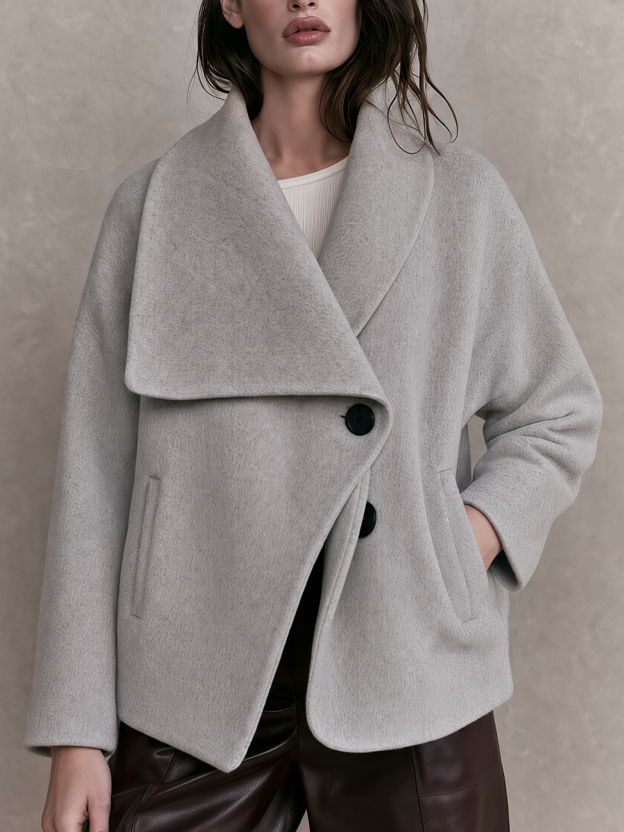 Quiet Luxury Grey Oversized Collar Jacket
