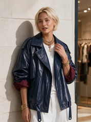 Urban Luxe Navy Patent Leather Jacket