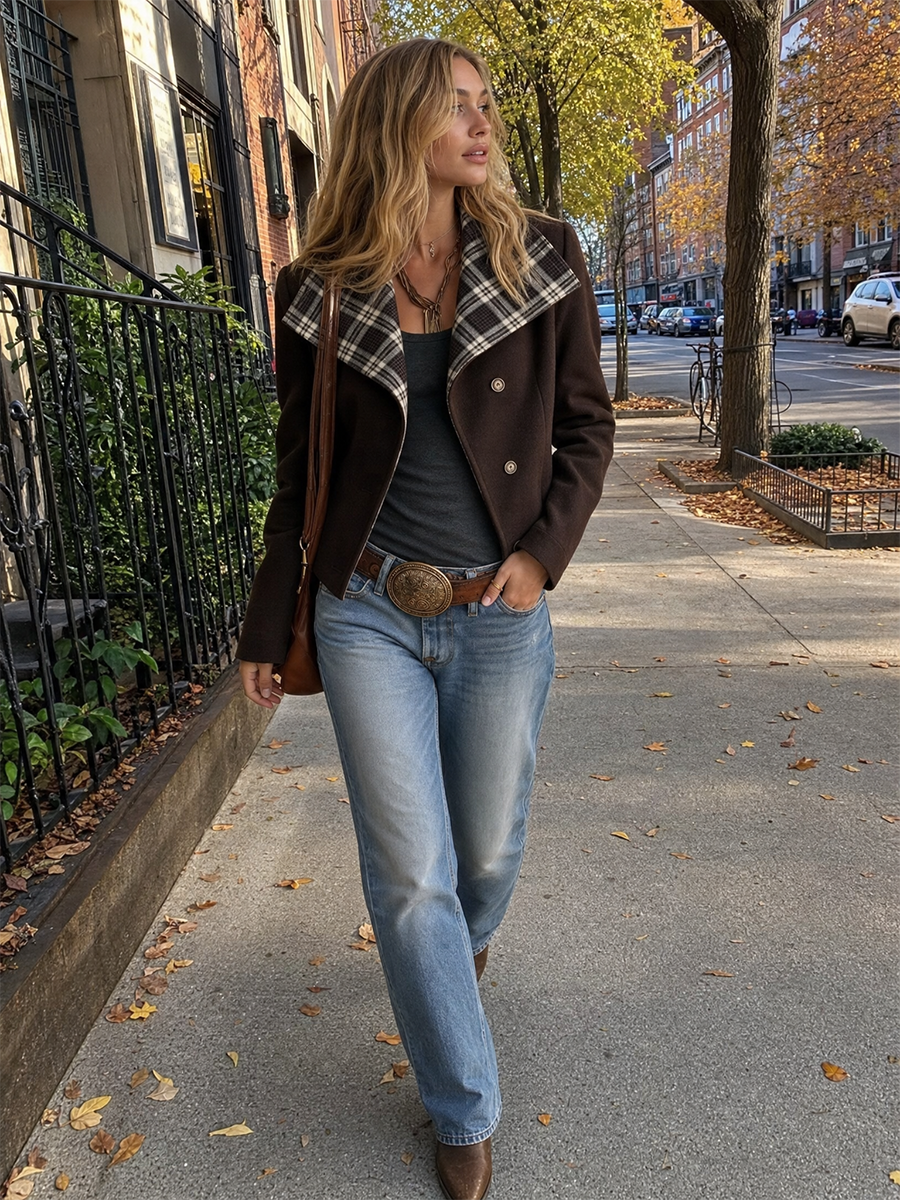 Vintage Western Plaid Collar Wool Blend Jacket