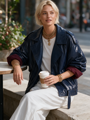 Urban Luxe Navy Patent Leather Jacket