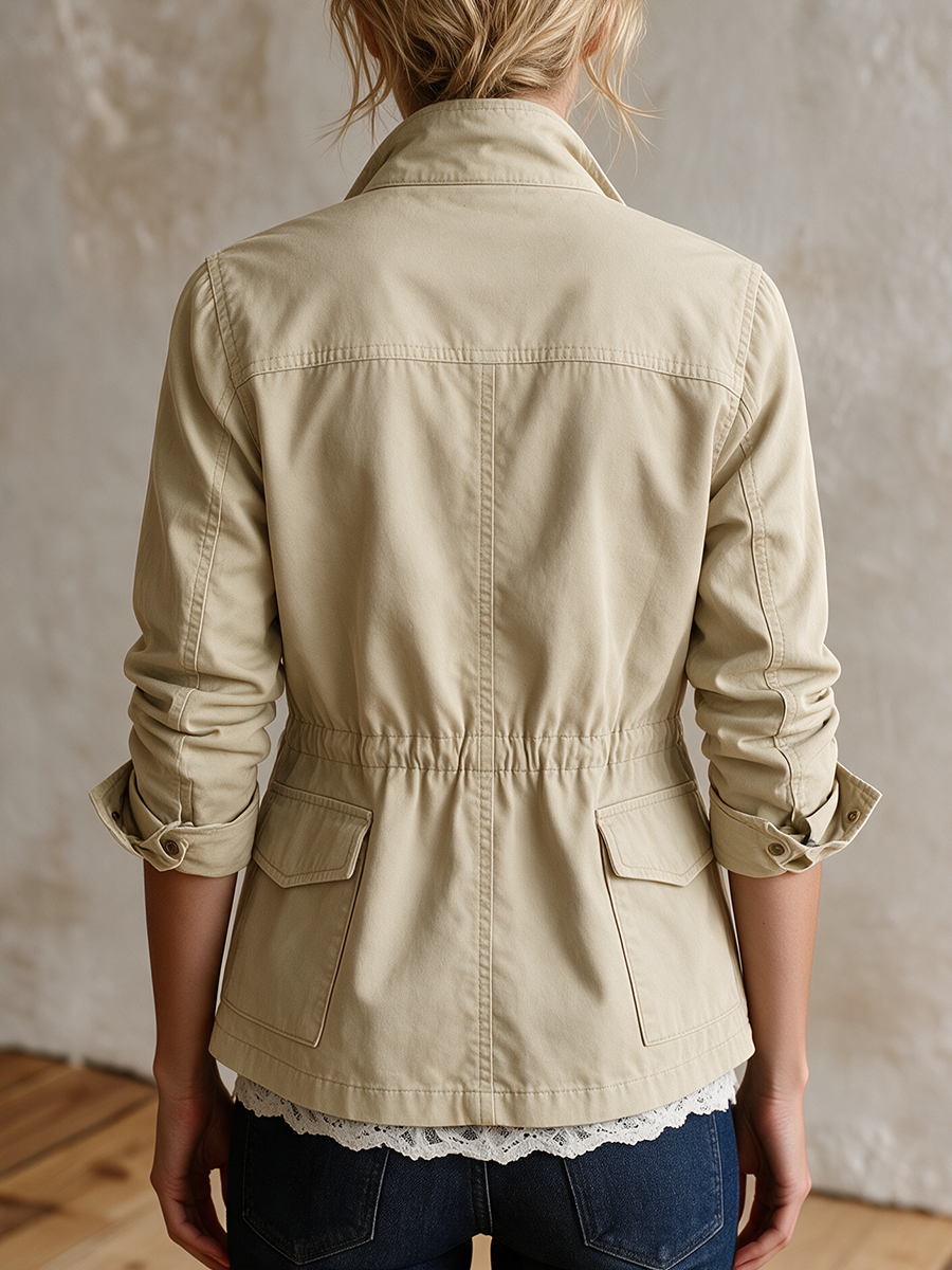 Effortless Chic Roll Sleeve Safari Jacket