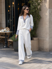 Coastal Luxe Striped Collar Top & Wide Leg Pants Set