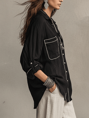 Modern Bohemian Effortless Black Linen Shirt