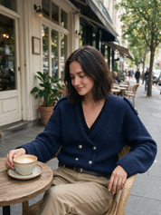 Autical Luxe Navy Double-Breasted Knit Cardigan Top