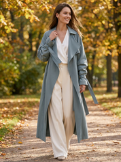 Quiet Luxe Dusty Blue Belted Trench Coat