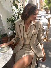 French Riviera Rope Trim Linen Blazer Jacket