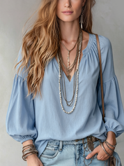 Airy Mist-Blue Bohemian Blouse