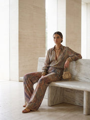 Exquisite paisley print wide leg pantsuit