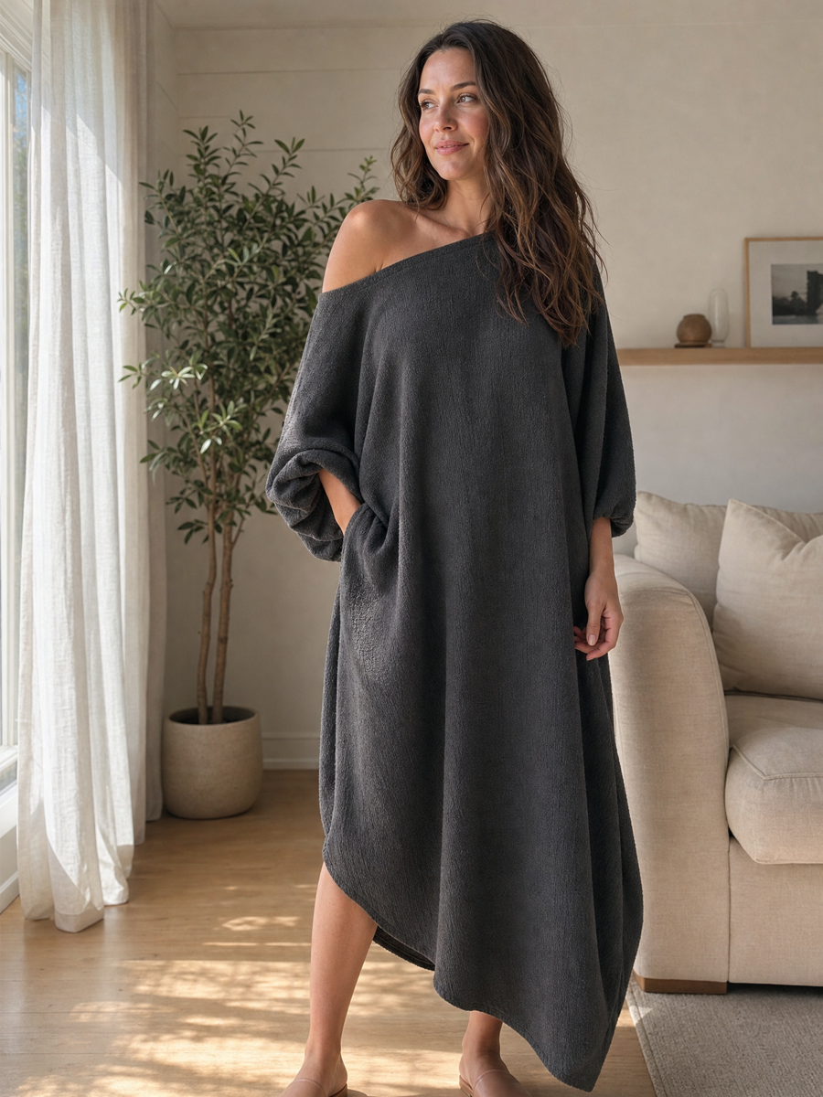 Bohemian Grey Off Shoulder Knit Maxi Dress