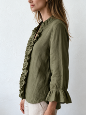 Effortless Chic Linen Gauze Bell Sleeve Top