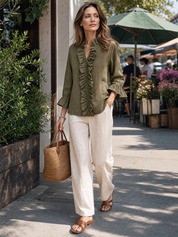Effortless Chic Linen Gauze Bell Sleeve Top