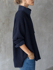 Women's Ribbed Knit Denim Collar Button Down Long Sleeve Top