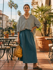 Coastal Chic Cotton Blend Relaxed-Fit Navy Stripe Blouse