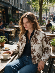 Vintage Ivory Brown Printed Denim Jacket