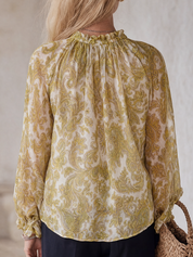 Romantic Boho Paisley Ruffle V-Neck Chiffon Blouse Top