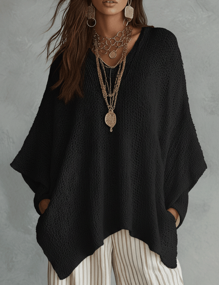 Effortless Neutral Bohemian Pullover Knit Top