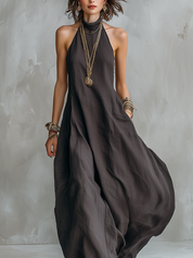 Charcoal Gray Bohemian Style Off The Shoulder Loose Maxi Dress