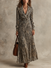 Elegant Black Zebra Print Wrap Maxi Dress