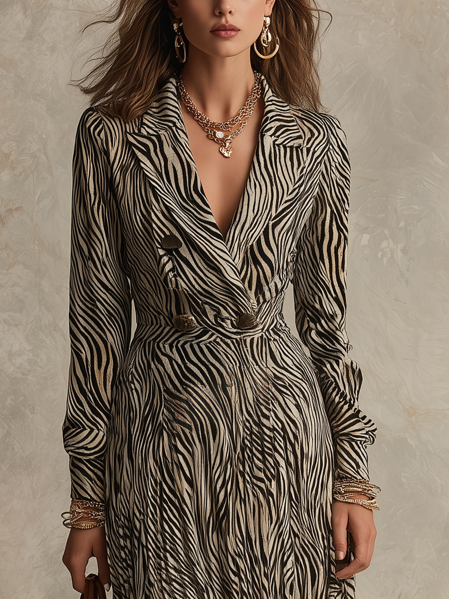 Elegant Black Zebra Print Wrap Maxi Dress