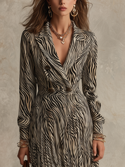 Elegant Black Zebra Print Wrap Maxi Dress