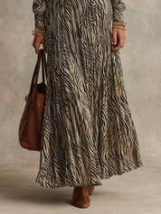 Elegant Black Zebra Print Wrap Maxi Dress