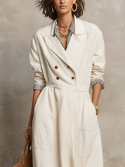 Sophisticated Ivory Double-Breasted Trench Maxi Dress