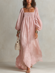 Romantic Blush Pink Linen Maxi Dress