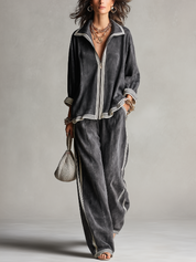 Casual Charcoal Gray Striped Jacket And Trousers Suit