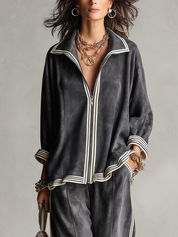 Casual Charcoal Gray Striped Jacket And Trousers Suit