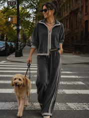 Casual Charcoal Gray Striped Jacket And Trousers Suit