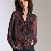 Bohemian Chic Paisley Velvet Semi-Sheer Relaxed Merlot Blouse
