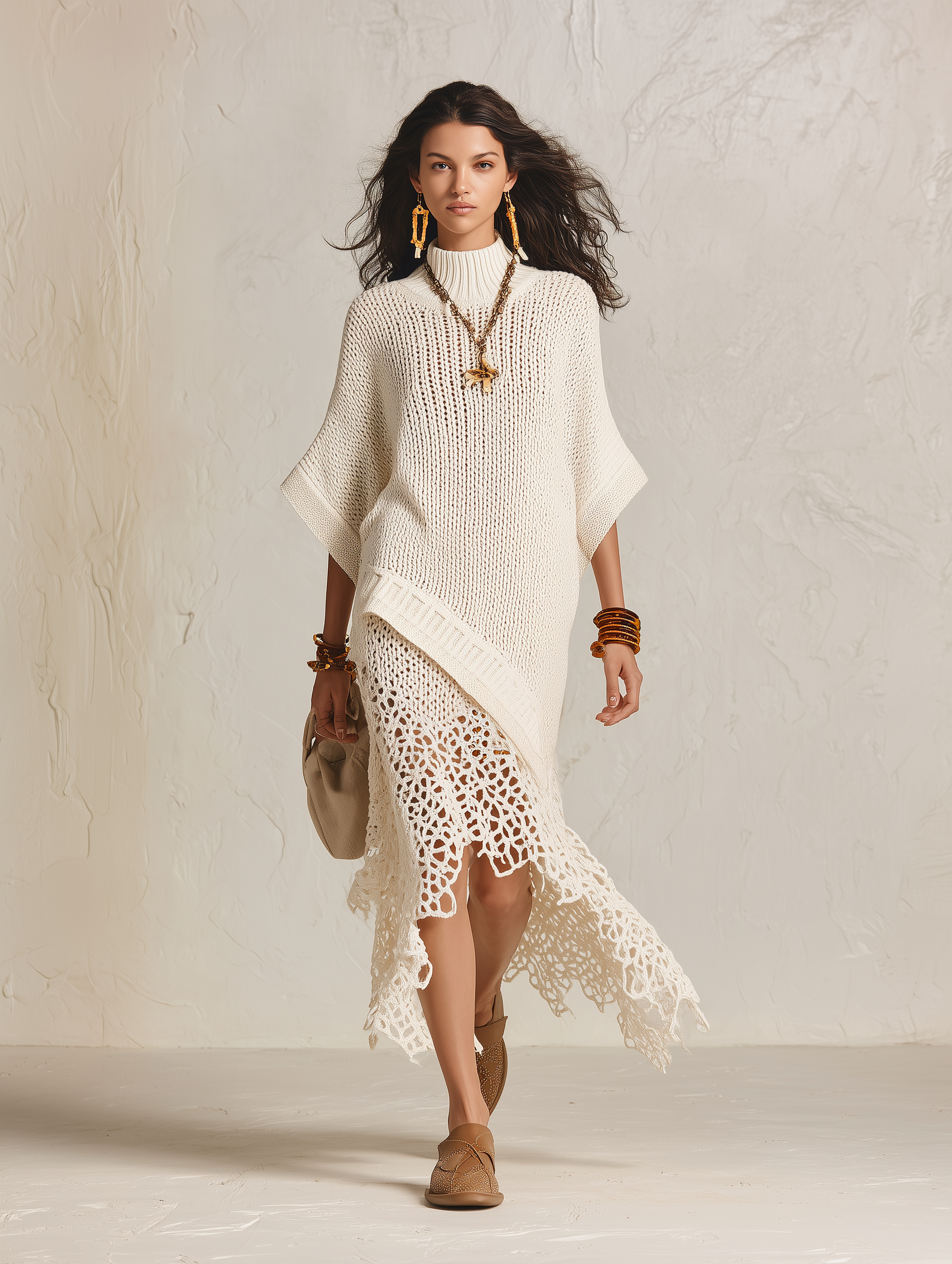 Bohemian Chic Off-White Sweater Maxi Dress