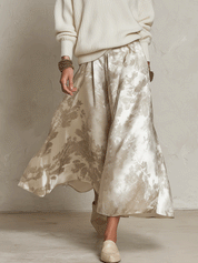 Elegant V-Neck Ribbed Sweater & Jacquard Skirt Set
