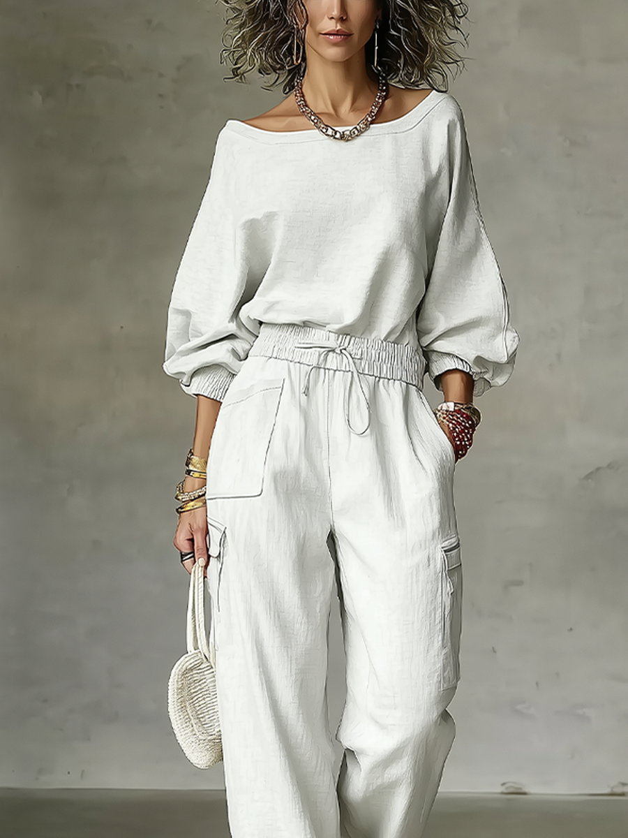 Bohemian Linen Top And Cargo Pants Set