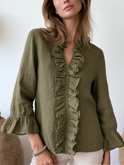 Effortless Chic Linen Gauze Bell Sleeve Top