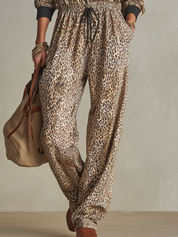 Modern Leopard Print Hooded Drawstring Jumpsuit