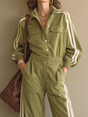 Utility Olive Green Striped Cargo Pant Set