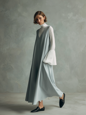 Sleeveless V-Neck Maxi Dress With Layered Turtleneck Top Set