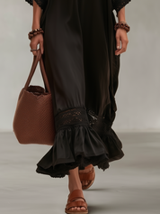Boho Luxe V-Neck Lace Trim Batwing Maxi Dress