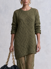 Autumn Bohemian Textured Knit Lace Midi Dress