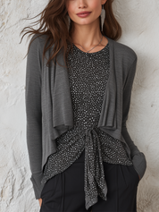 Chic Charcoal Polka Dot Tie Front Blouse