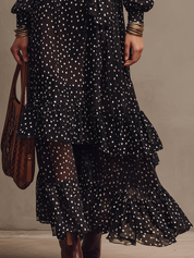 Elegant Black One-Shoulder Polka Dot Midi Dress