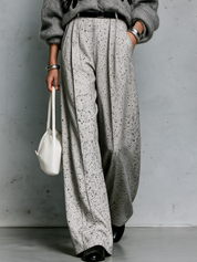 Effortless Chic V-Neck Cardigan & Abstract Palazzo Pants Outfit