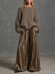 Effortless Glam Slouchy Sweater & Sequin Wide Leg Pants Outfit Set