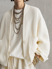 Casual Off-white Soft Textured Coat