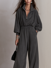 Bohemian Charcoal Gray Zip-up Jumpsuit