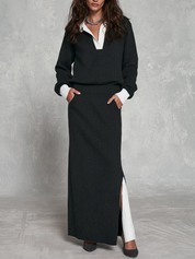 Quiet Luxe Layered-Look Knit Top & Slit Maxi Skirt Set