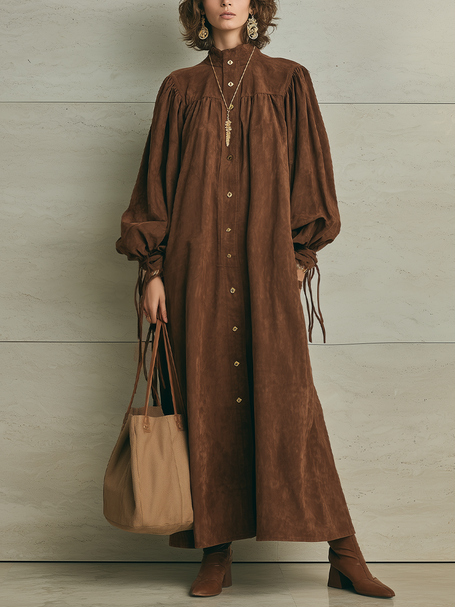 Elegant Chocolate Brown Button Front Maxi Dress