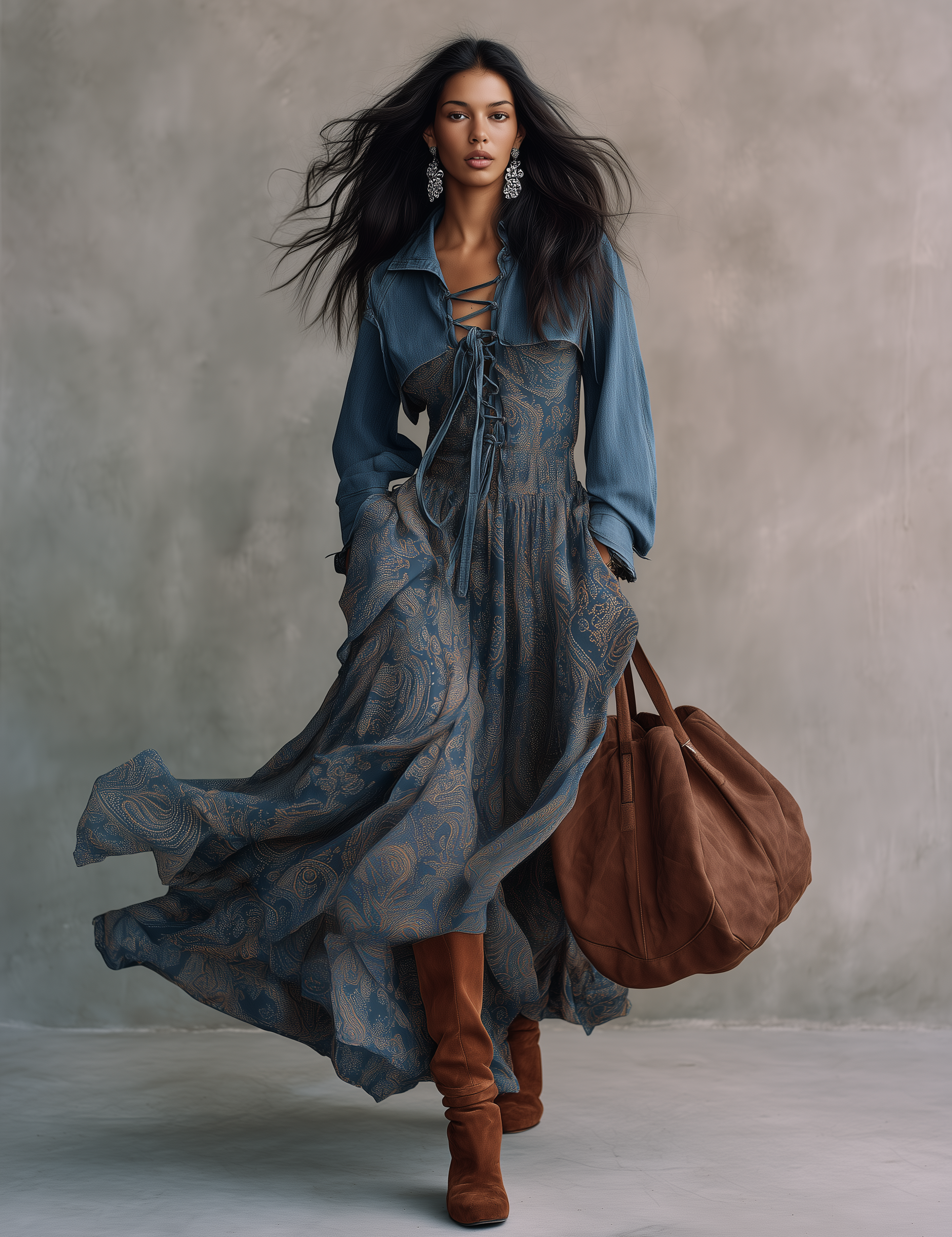 Effortless Chic Denim Drop-Shoulder Collared Cropped Blue Shirt